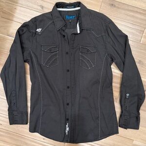 Roar Charcoal Button-Up with White stitching